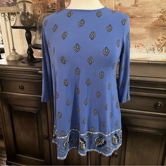 J Jill Tunic Top Blue Paisley Trim Stretchy size Small - Picture 4 of 9